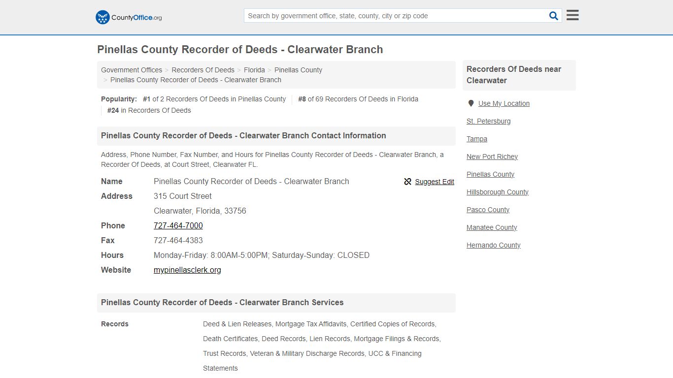Pinellas County Recorder of Deeds - Clearwater Branch